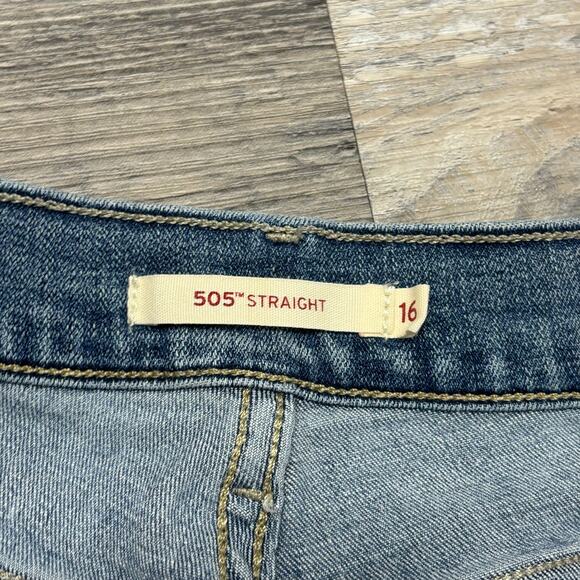 Levis 505 Faded Blue Womens 16S 33x29 Straight Stretch Denim Jeans Red Tab EUC - Picture 4 of 14